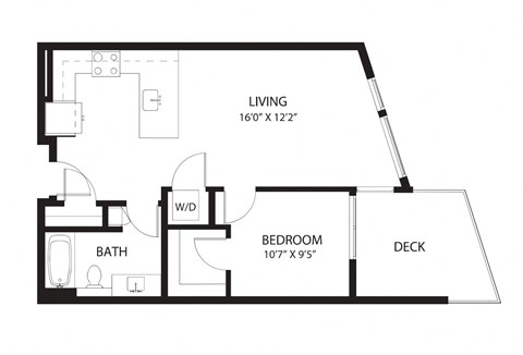 Floor plan for 1 bed, 1 bath, 680 sqft